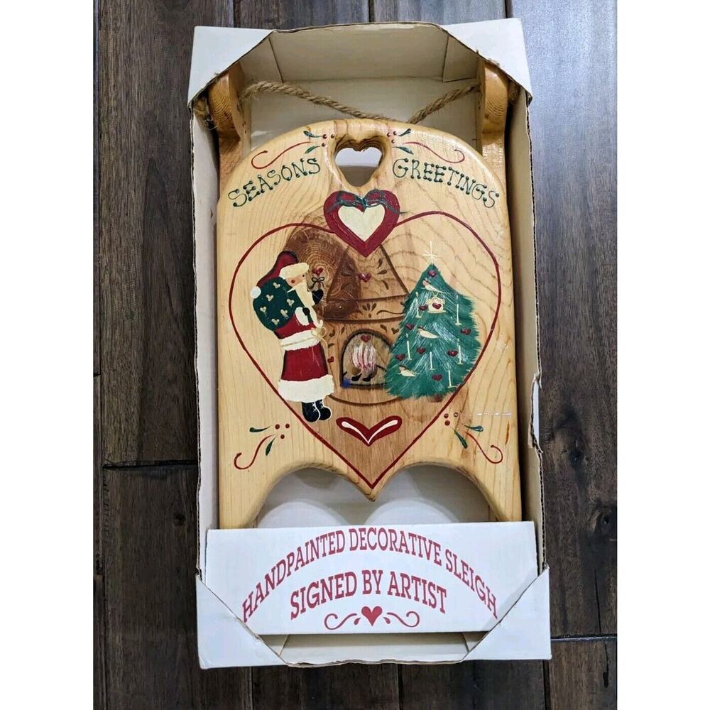Seasons Greetings Santa Wood Sled Christmas Country Decor Wall Hang Folk Art 18"